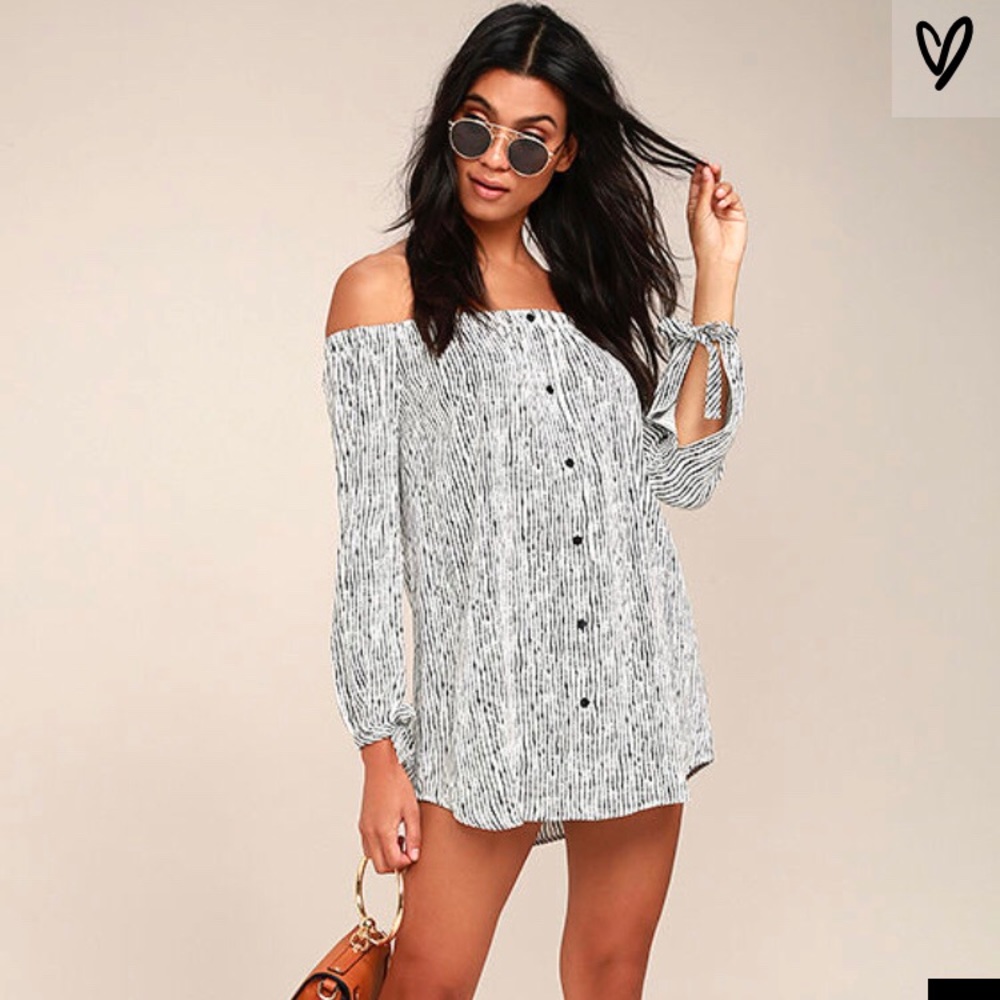 Lulu’s B&W striped off the shoulder dress